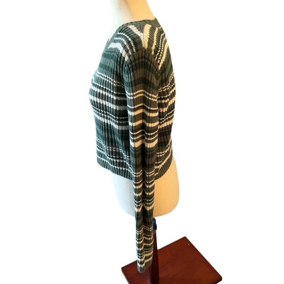 HOLLISTER Crewneck Green Striped Cropped Knit Sweater Women's Size XL - Picture 5 of 6